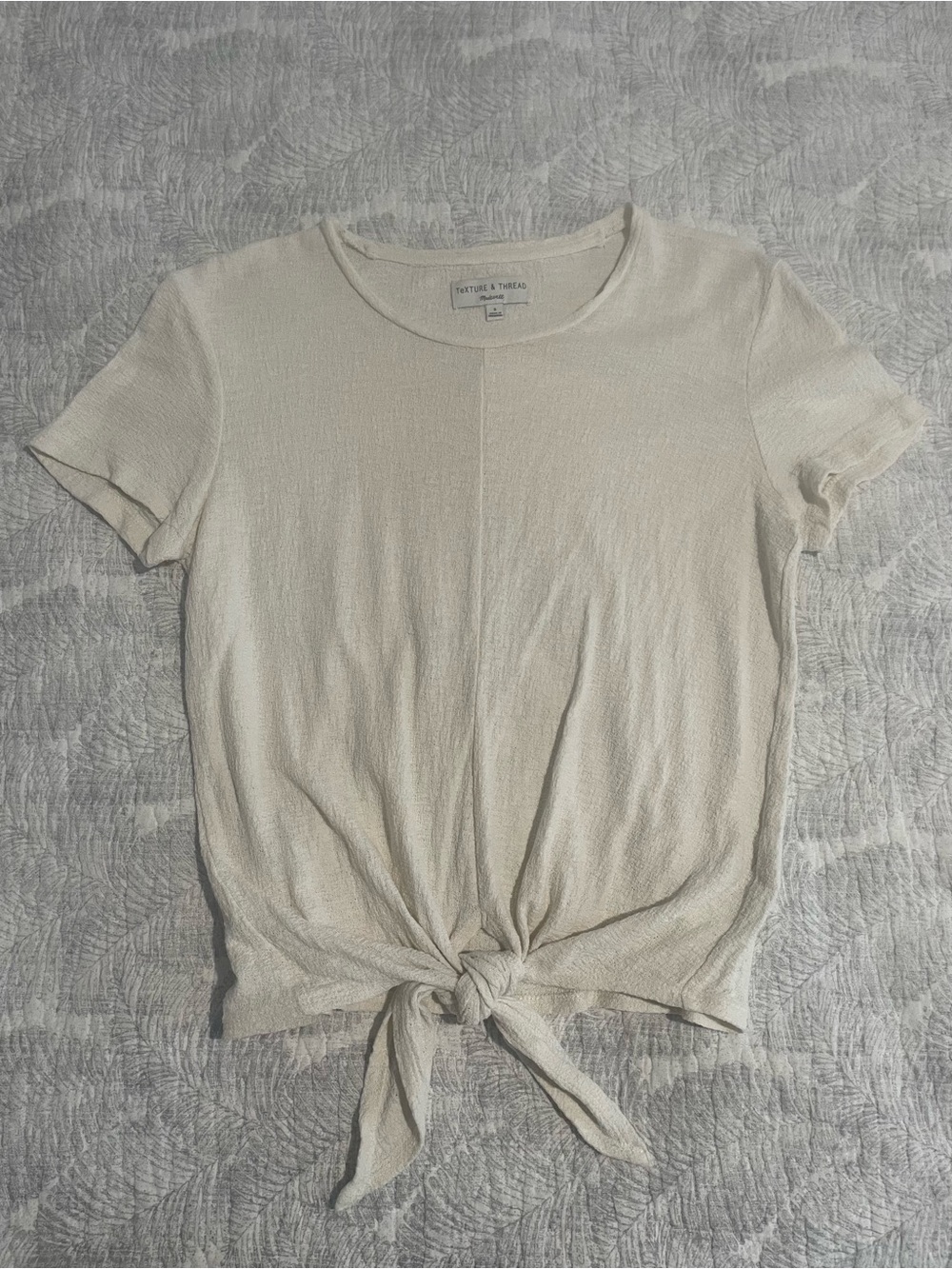 Madewell Cream Tie-Front Short Sleeve Crop Top